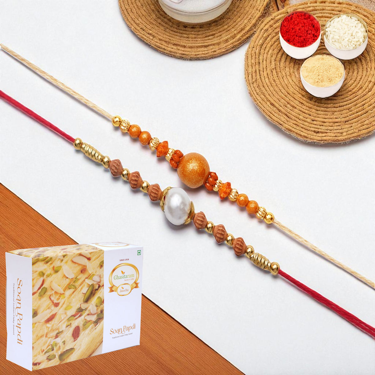 Set of 2 abc119 and abc 106 pearl rakhis