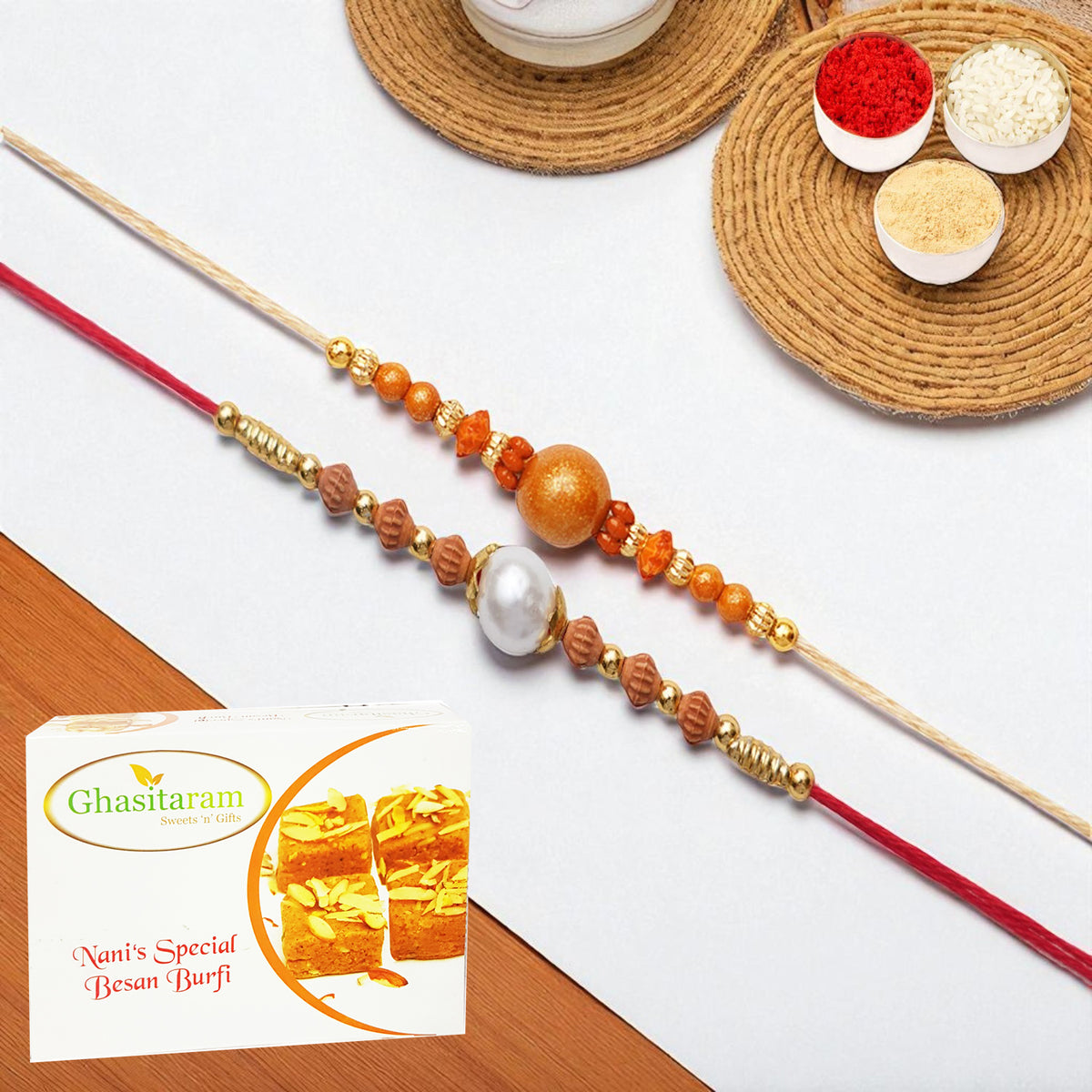 Set of 2 abc119 and abc 106 pearl rakhis