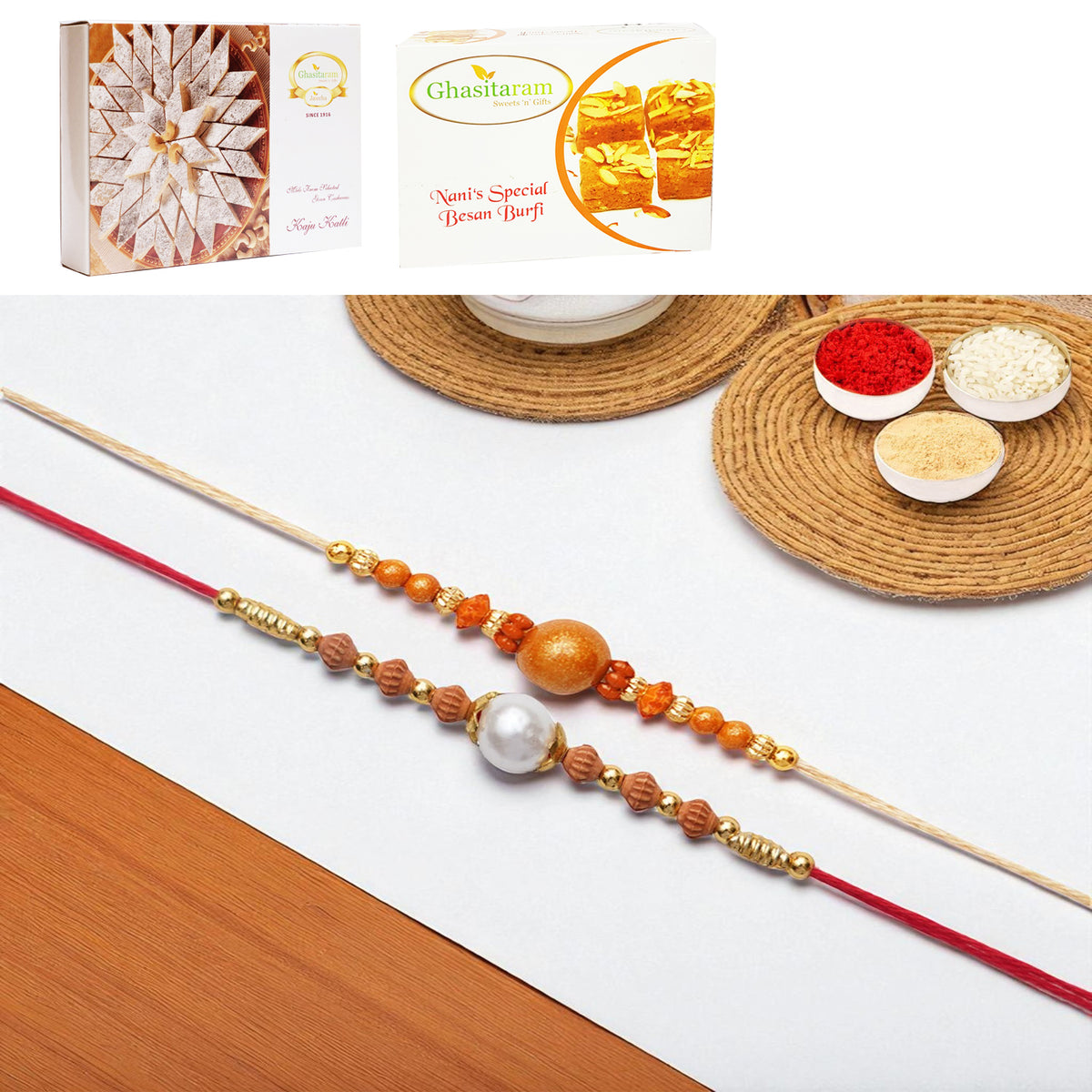 Set of 2 abc119 and abc 106 pearl rakhis