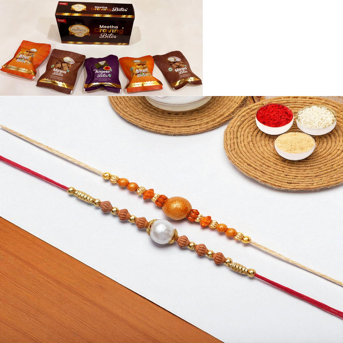 Set of 2 abc119 and abc 106 pearl rakhis