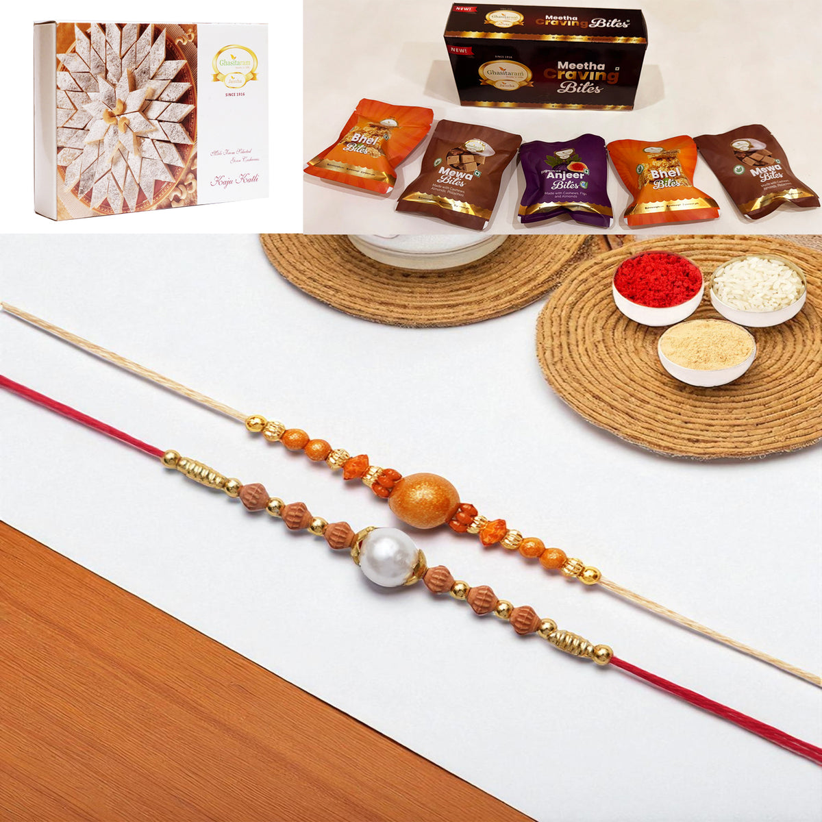 Set of 2 abc119 and abc 106 pearl rakhis