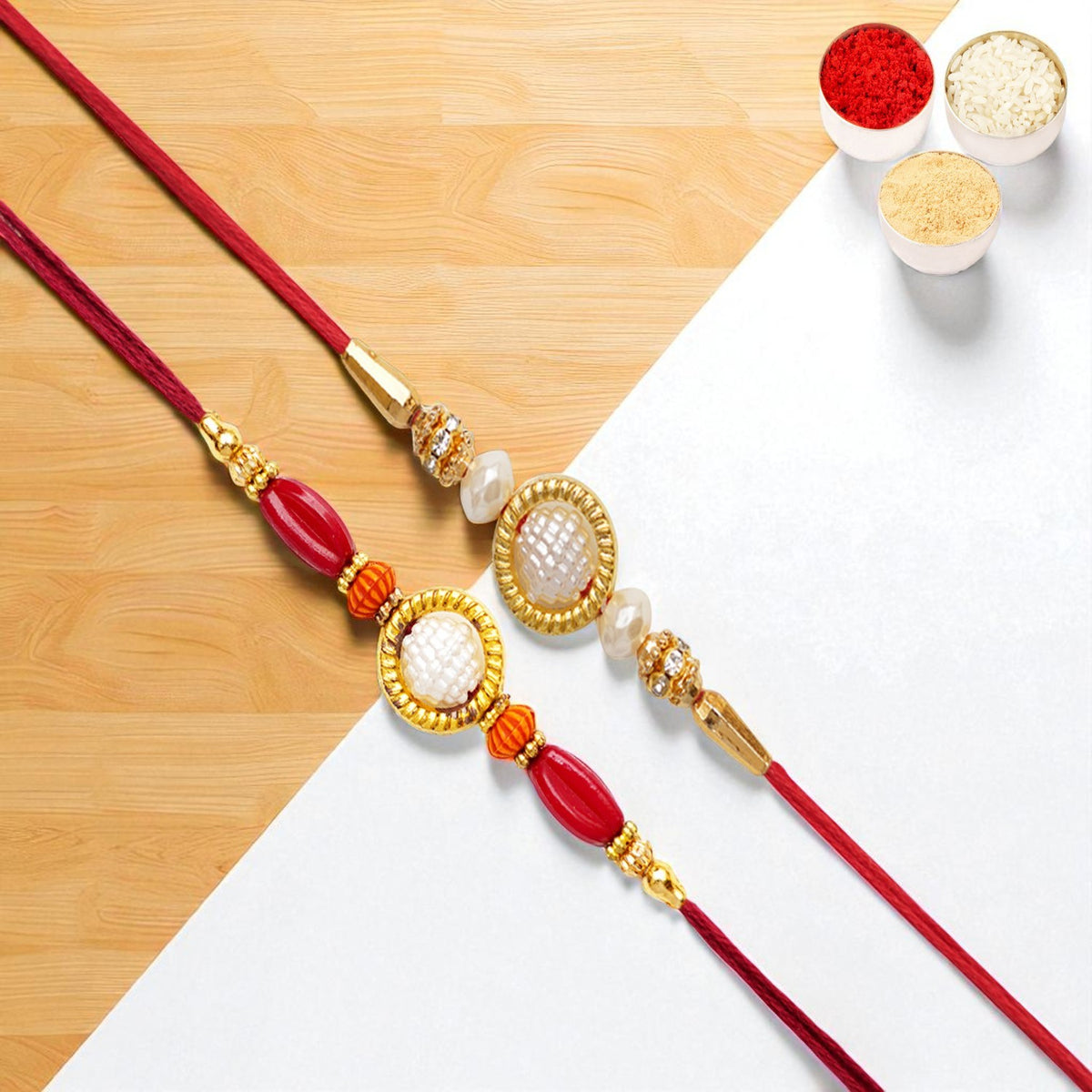 Rakhis Online UK-Set of 2 y84 and abc 147 pearl ring rakhis