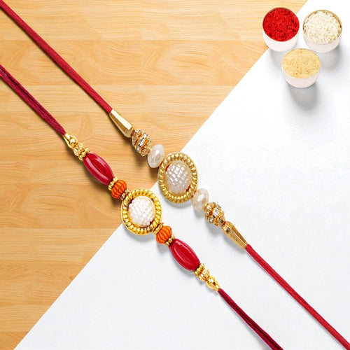 Rakhis Online Australia-Set of 2 y84 and abc 147 pearl ring rakhis