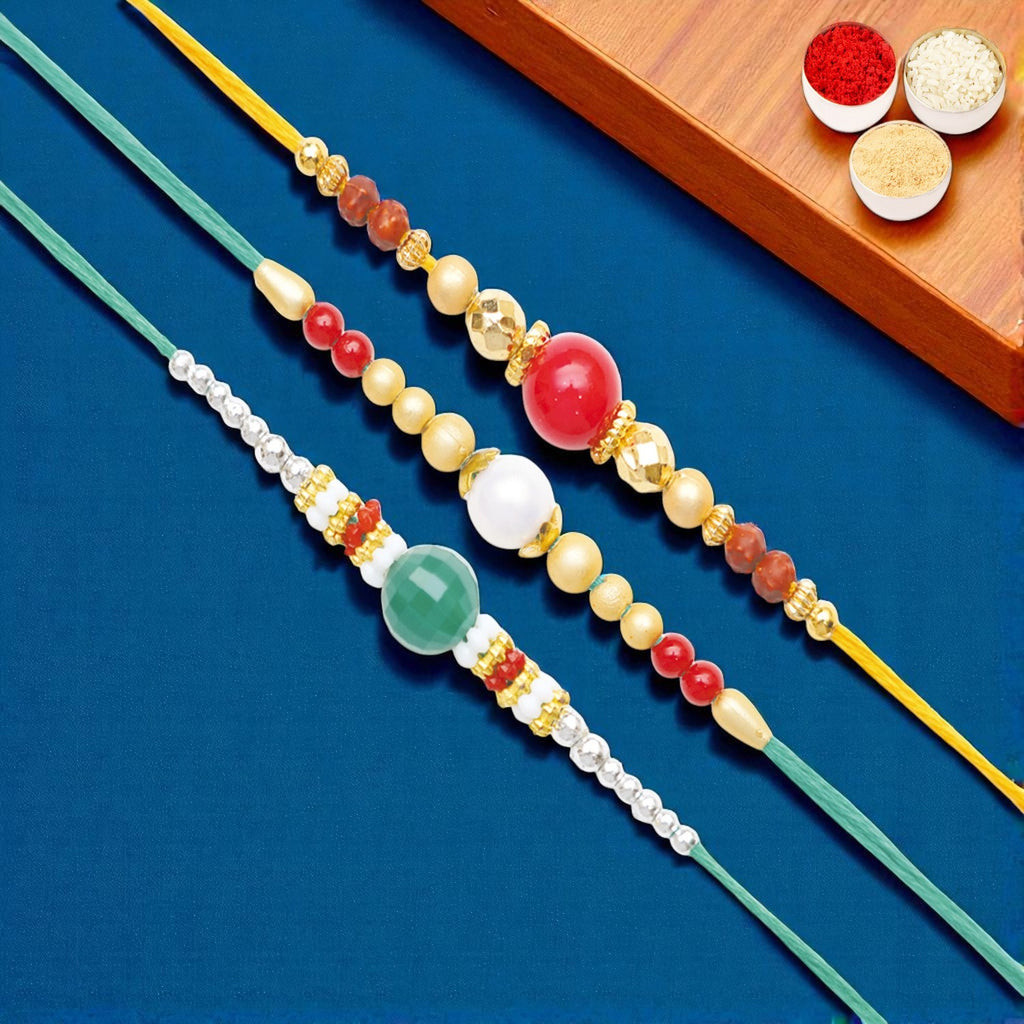 Rakhis Online UK-Set of 3 Pearl rakhis abc (83, 87, 159)
