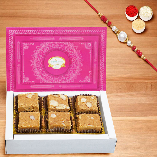 Rakhi Gifts-Sugarfree Besan barfi 200 gms with Rakhi