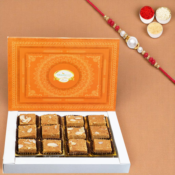 Rakhi Gifts-Sugarfree Besan barfi 200 gms with Rakhi