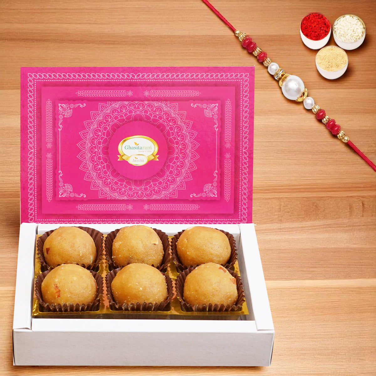Rakhi Gifts-Sugarfree Besan Laddoo 200 gms with Rakhi