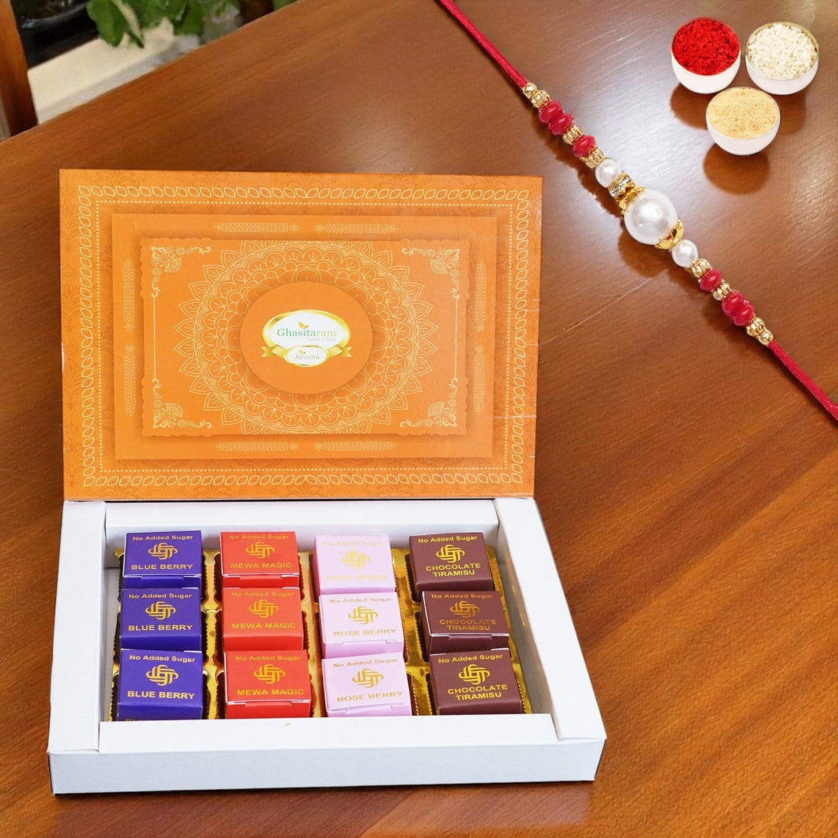 Rakhi Gifts-Sugarfree Assorted Mewa bites 12 pcs with Rakhi