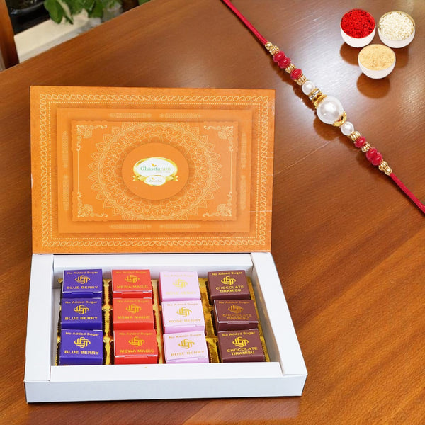 Rakhi Gifts-Sugarfree Assorted Mewa bites 12 pcs with Rakhi