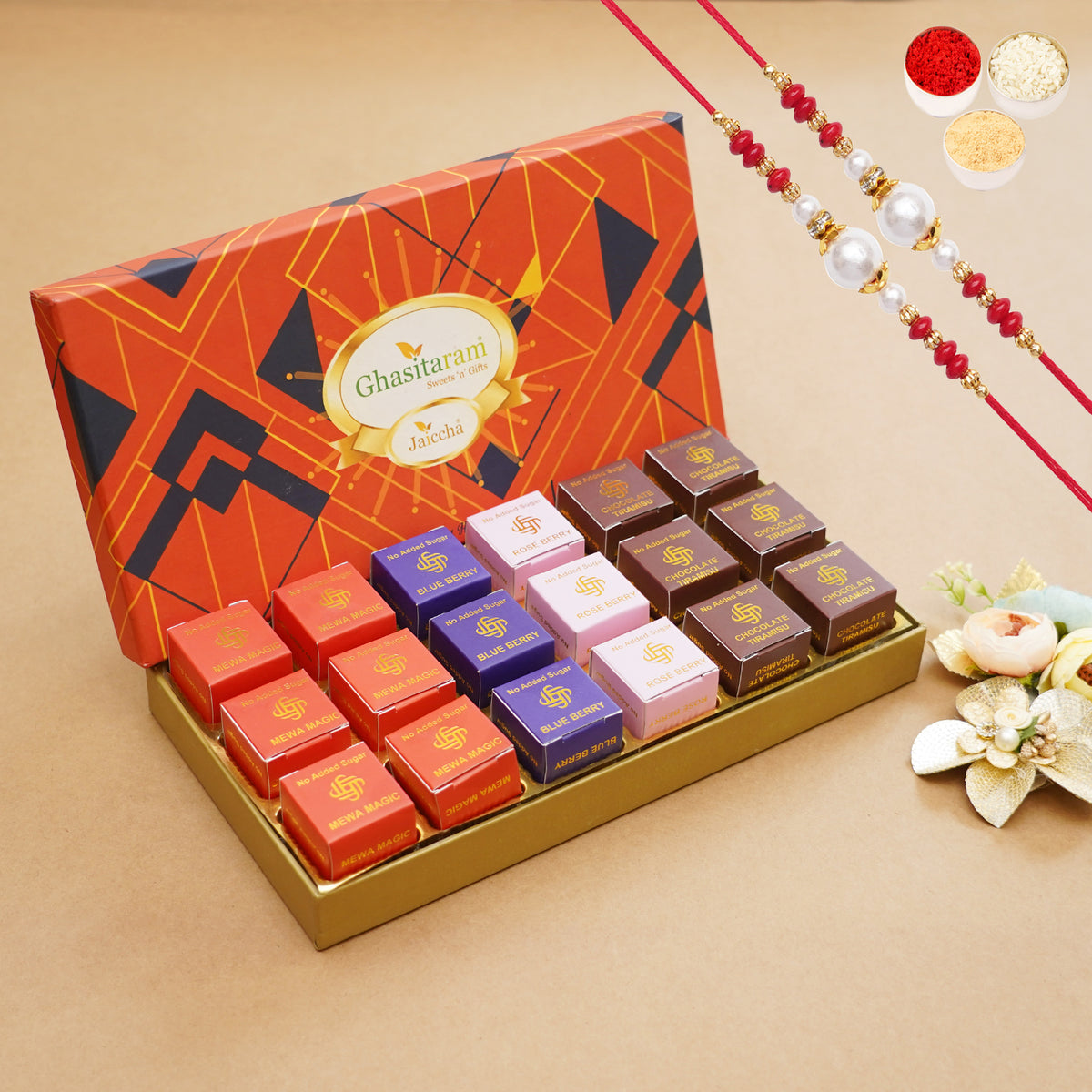 Rakhi Gifts-Sugarfree Assorted Mewa Bites in Premium box with Rakhi