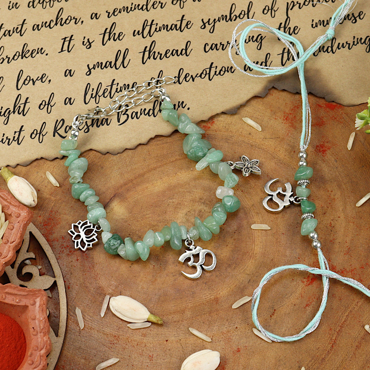 Green Aventurine Om Bracelet Bhaiya Bhabhi Rakhi-018