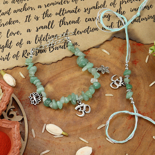 Green Aventurine Om Bracelet Bhaiya Bhabhi Rakhi-018