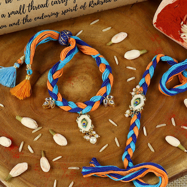 Handwoven peacock feather bracelet Bhaiya Bhabhi rakhi- 032