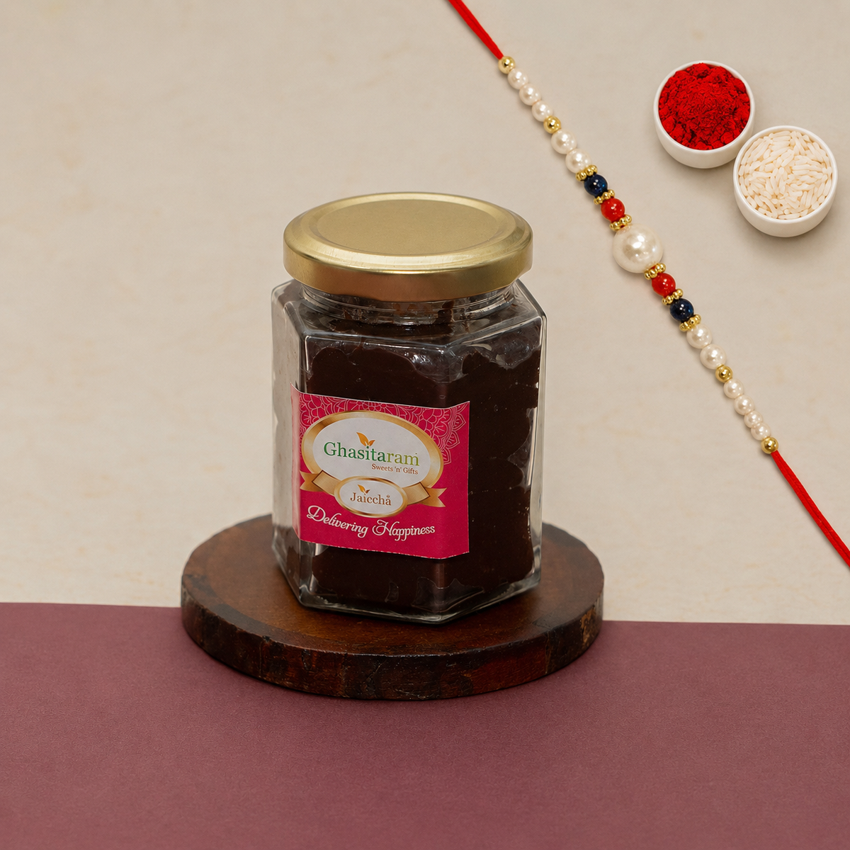 Chocolate Almond Fudge Jar with Rakhi