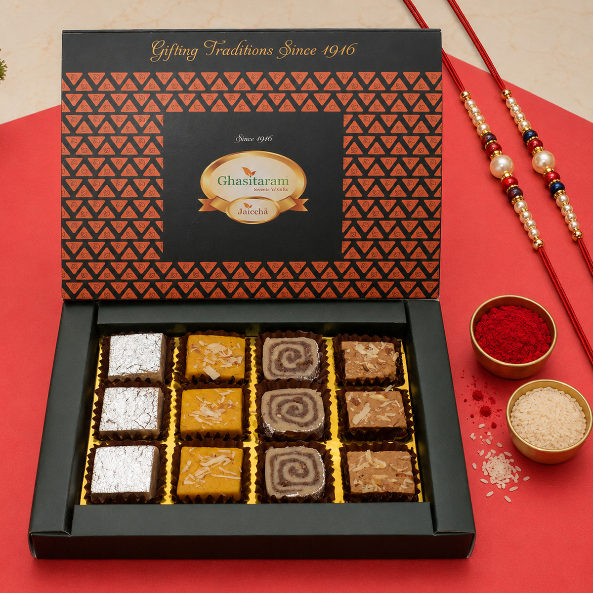 Assorted Barfis 12 pcs With 2 Rakhis