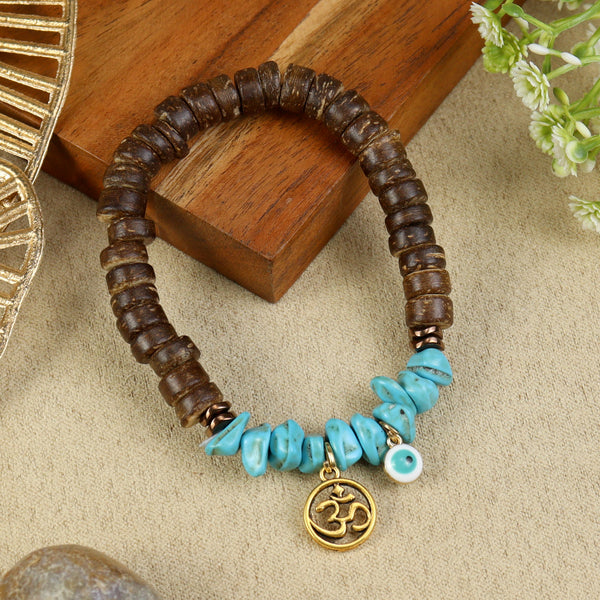 Coconut Shell Turqoise Stone Om Premium Rakhi-053 
