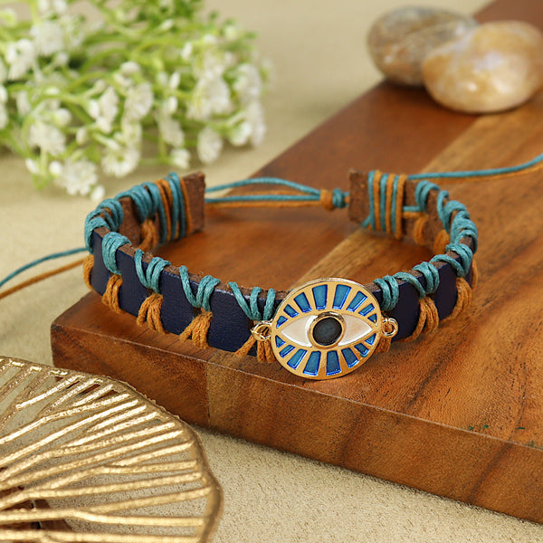  Evil Eye Stone Weaved Leather Premium Rakhi-056 