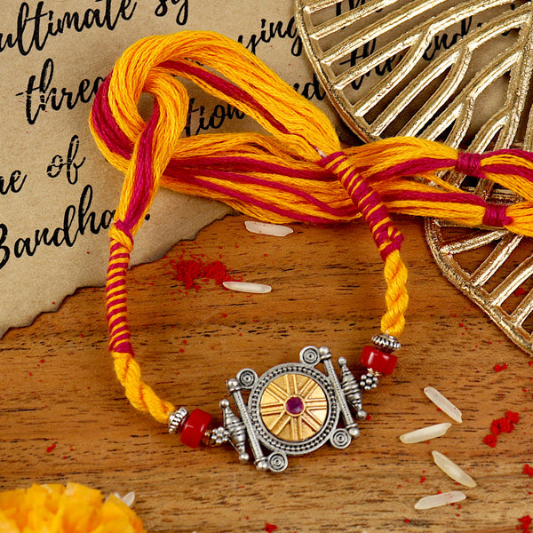 Oxidized Gold Ruby Premium Rakhi- 023 