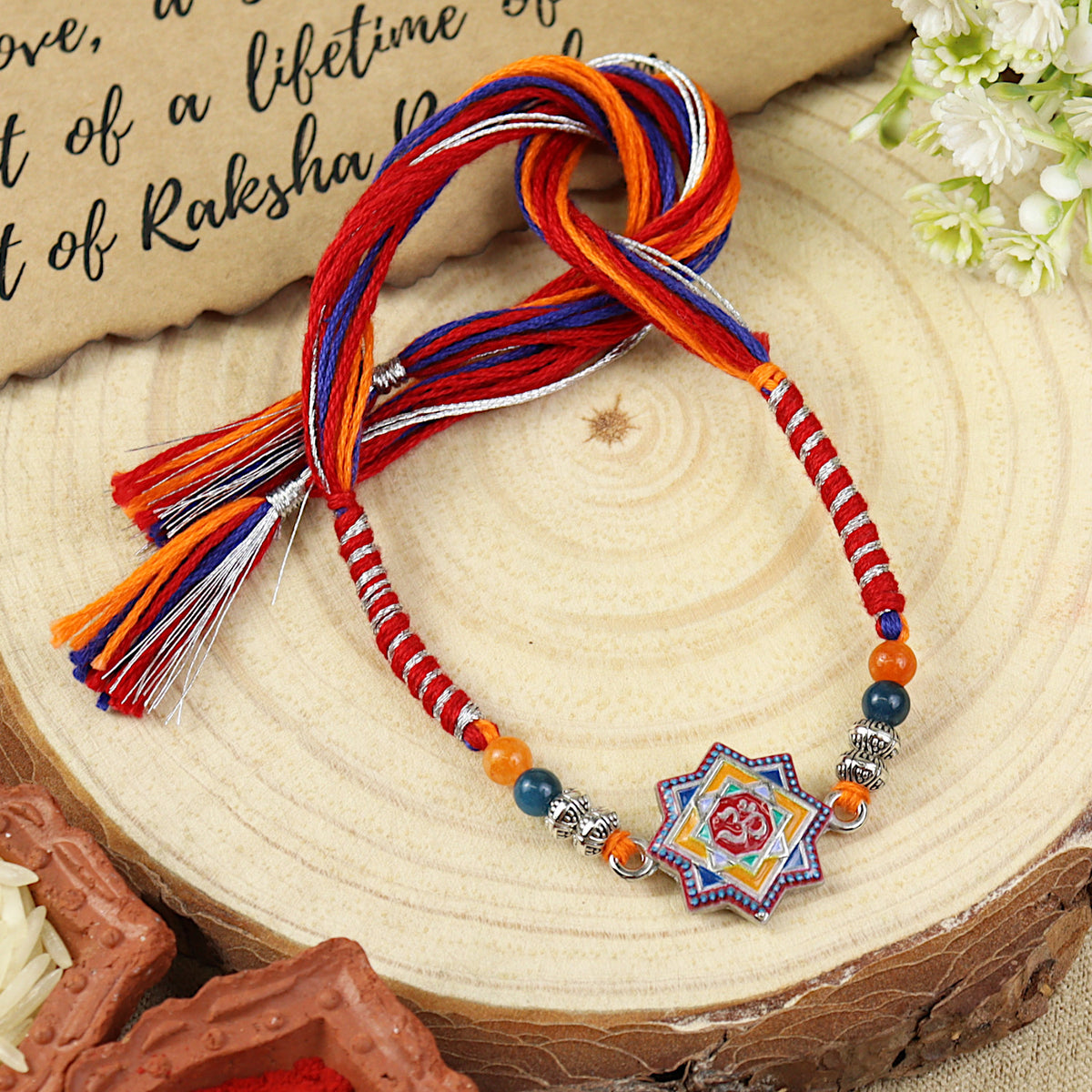 Printed Stone Om Premium Rakhi-057