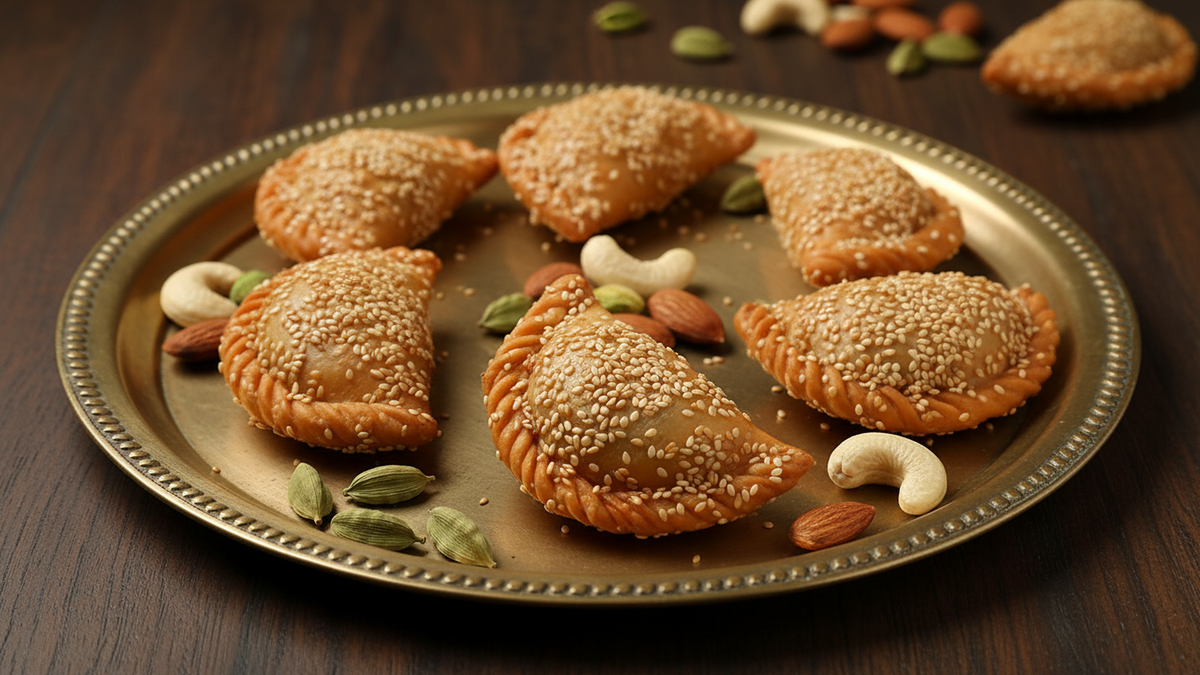 Holi Sweets| Holi Hampers| Holi Gifts-Ghasitaram's Roasted Til/ Sesame Gujiya 200 gms