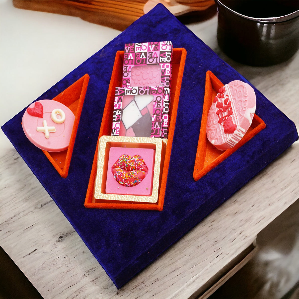 Valentines Blue Velvet Square Tray
