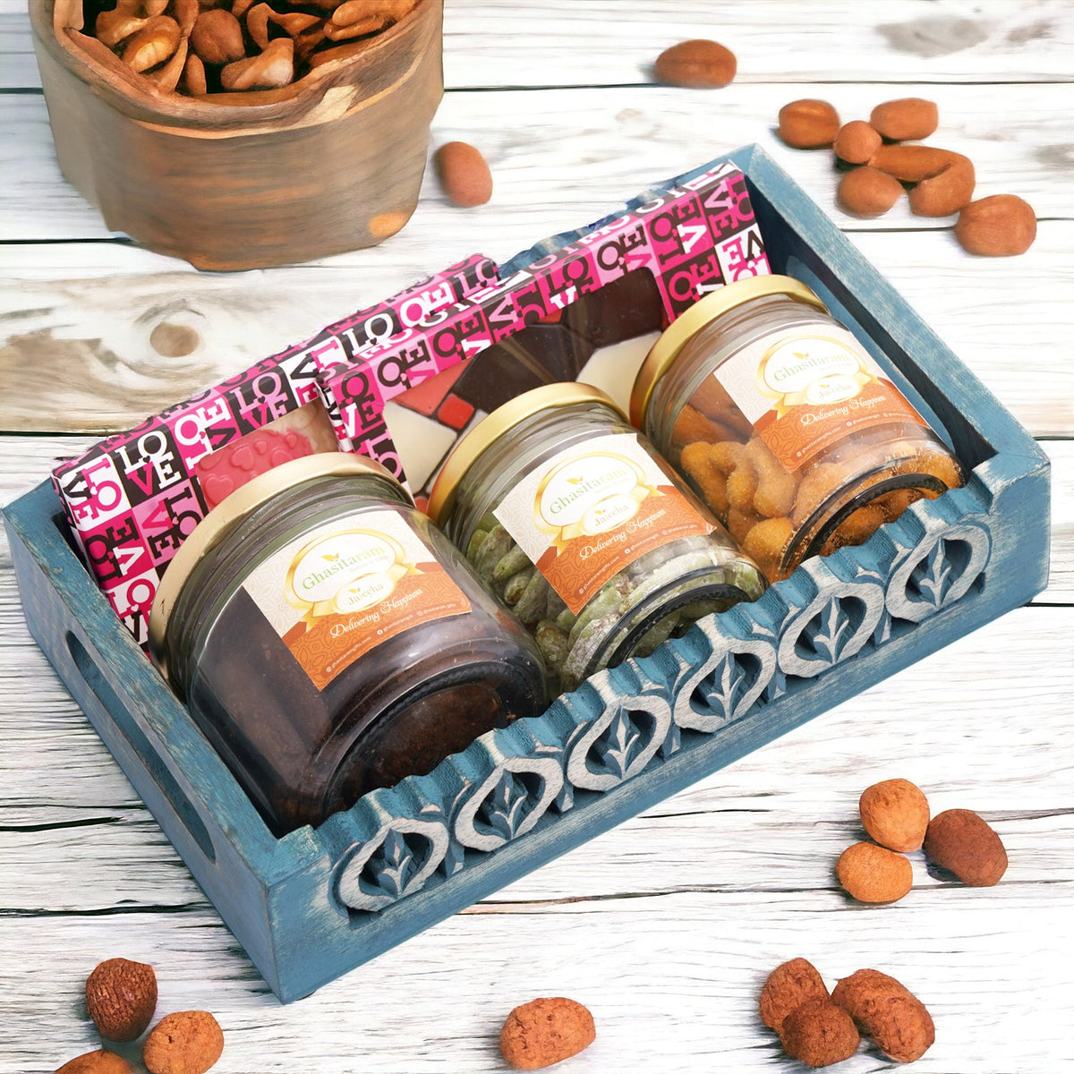 Valentines Blue Wooden Serving Tray