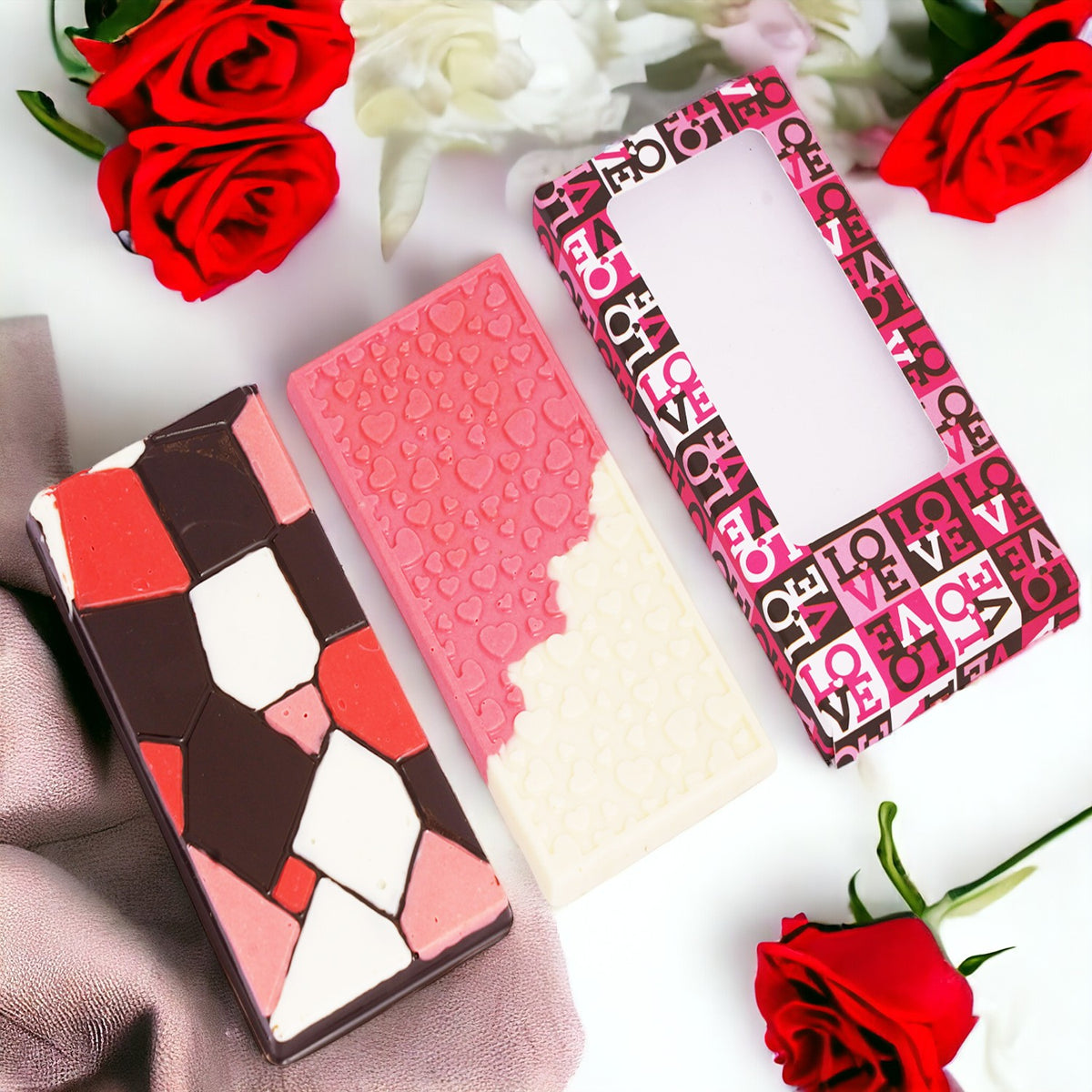 Set of 2 Chocolate Bars Cubes and Shaded Hearts