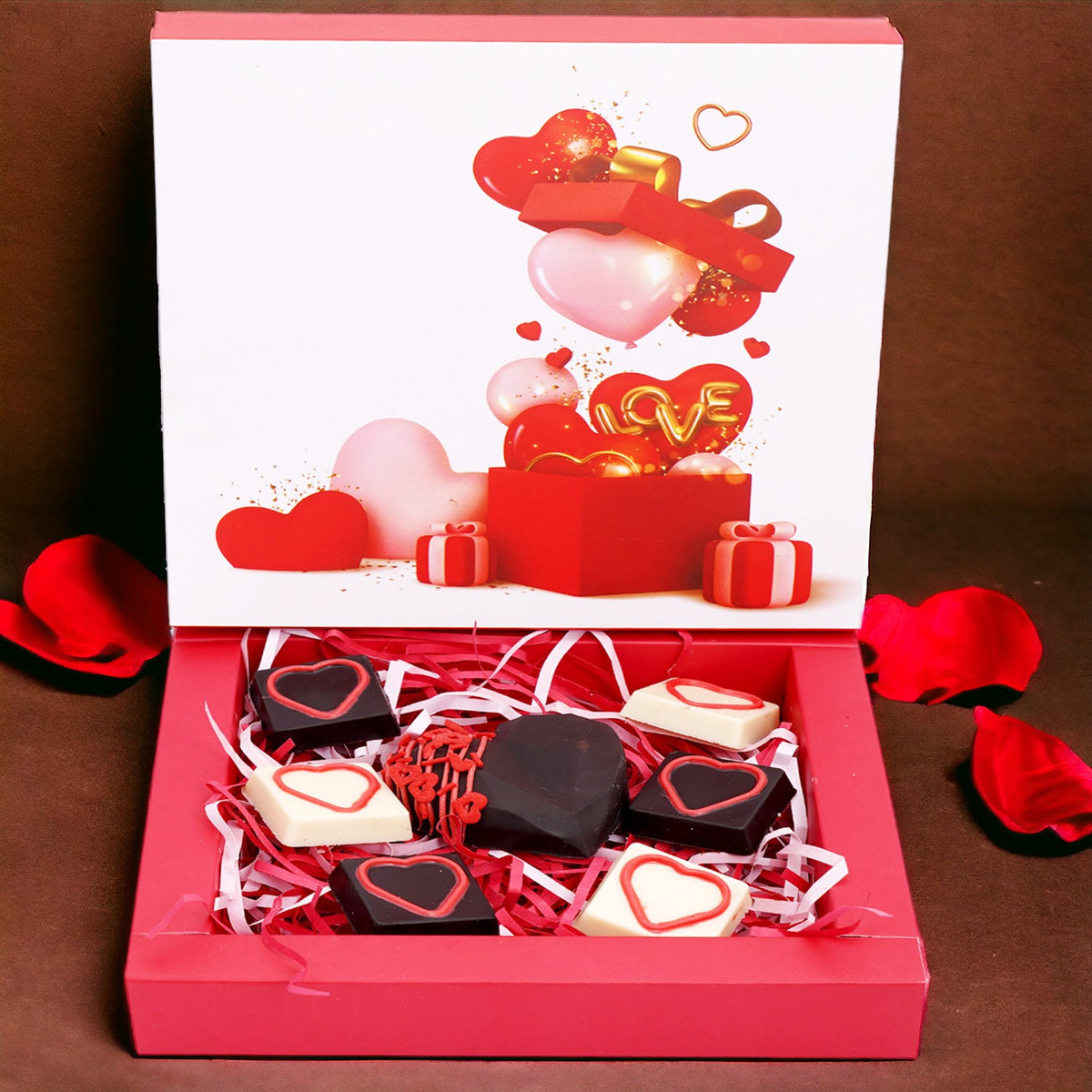 Valentines Box of  Drinking Chocolate Heart and Assorted Hearts