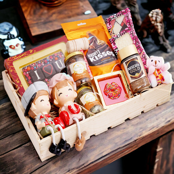 Valentines Light Wooden Basket