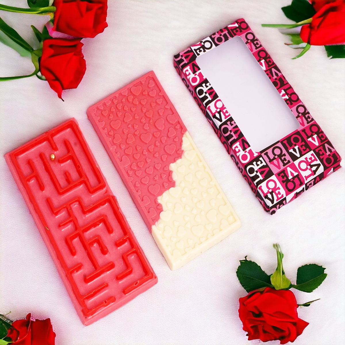 Set of 2 Chocolate Bars Shaded Hearts and Puzzle