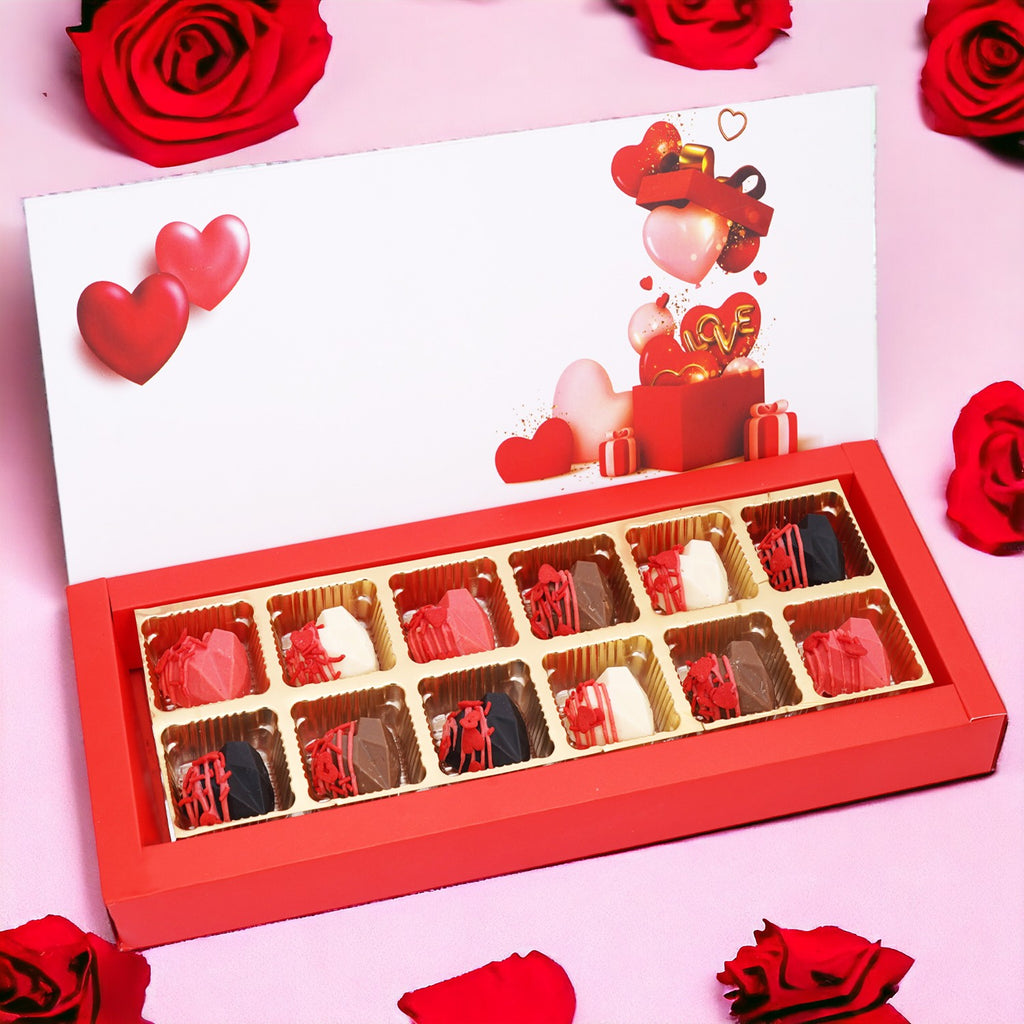 Valentines Assorted Heart Chocolates Box (12 pcs)