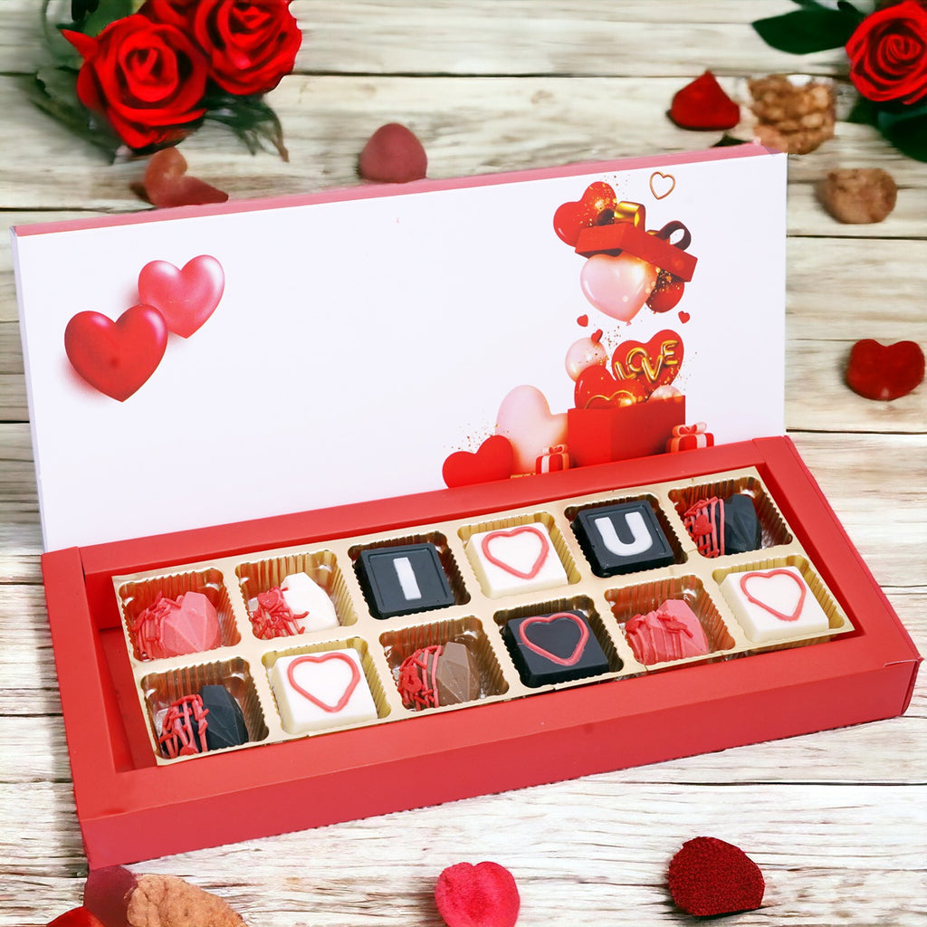Valentines Box of Assorted Hearts ILU Chocolates (12 pcs)