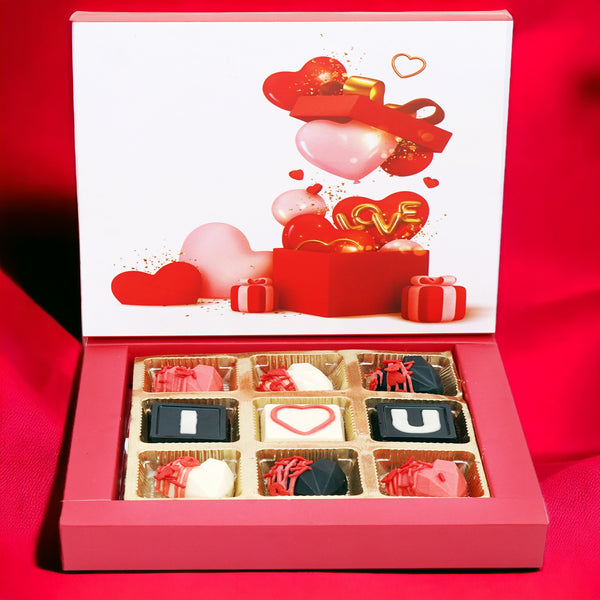 Valentines Box Assorted Hearts ILU Chocolates(9 pcs)