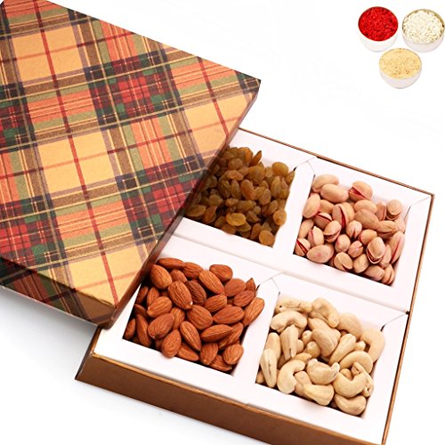 Bhaidhooj Gifts- Golden Checks Dryfruit Box