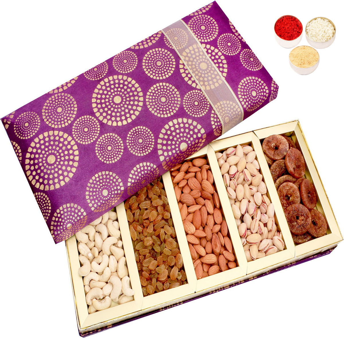 Bhaidhooj Gifts- Satin 5 part Dryfruit Box 