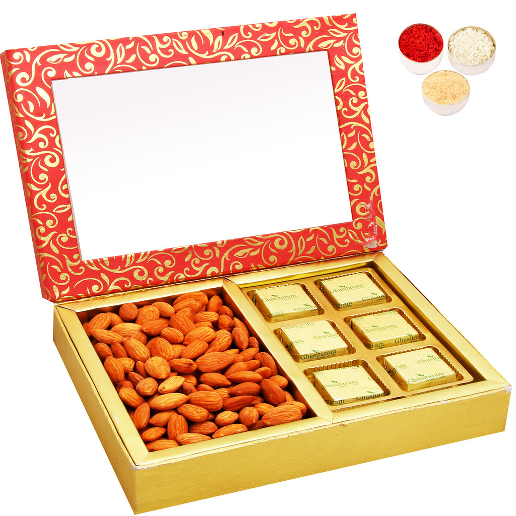 Bhaidhooj Gifts- Pink 2 Part Almonds and Chocolate Box