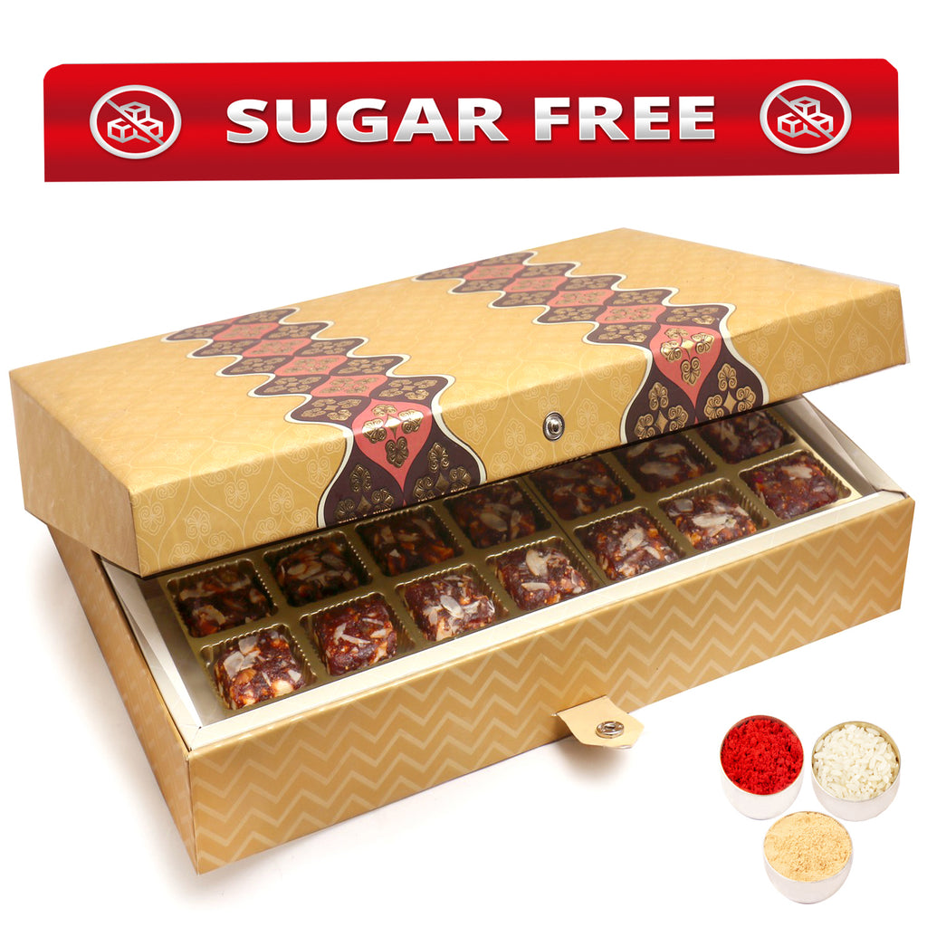 Bhaidhooj Gifts-Gold 6 Print 35 Pcs Sugarfree Dates and Figs Bites Box