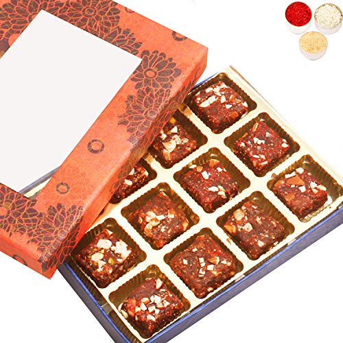 Bhaidhooj Gifts- Orange Printed 12 pcs Sugarfree Dates and Figs Bites Box