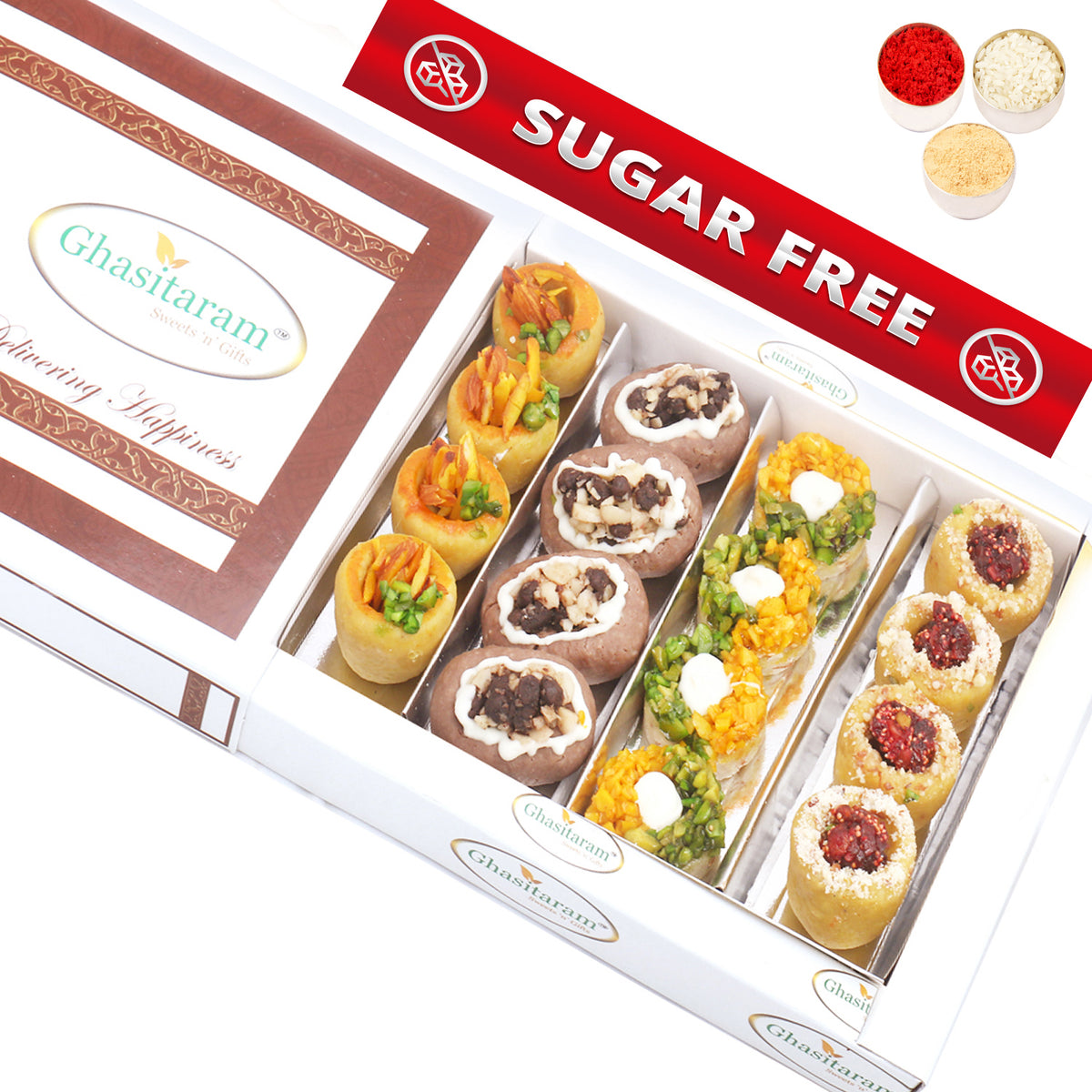 Bhaidhooj Gifts-Sweets Assorted Box of Anjeer Basket, Kesar Pista Delight, Choco Boat and Almond Basket  400 gms 