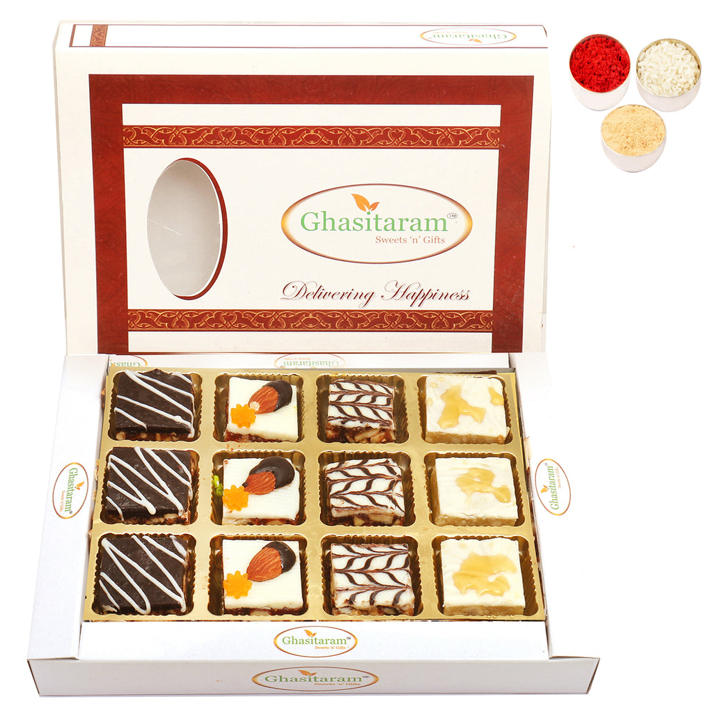 Bhaidhooj Gifts-Assorted Chocolate Dryfruit Delight Sweets 12 pcs