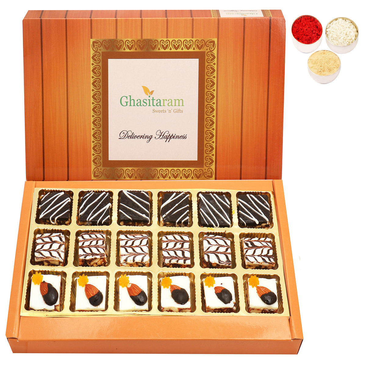 Bhaidhooj Gifts-Assorted Chocolate Dryfruit Delight Sweets 18 pcs