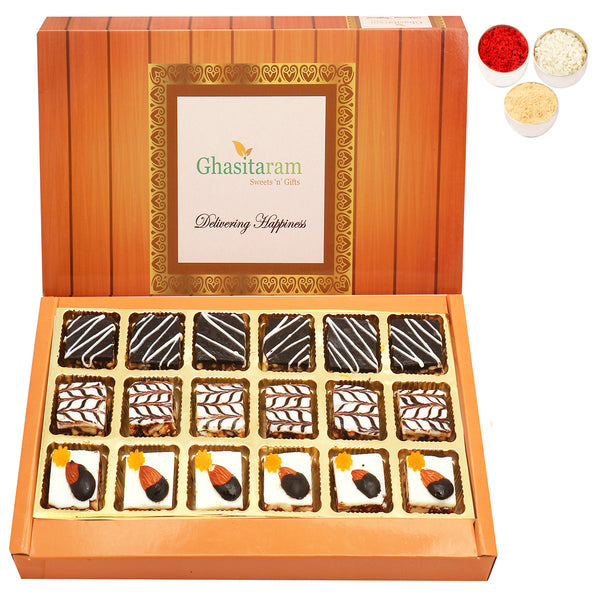 Bhaidhooj Gifts-Assorted Chocolate Dryfruit Delight Sweets 18 pcs