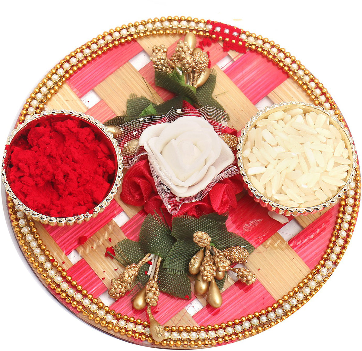 Pink Cane Pooja Thali