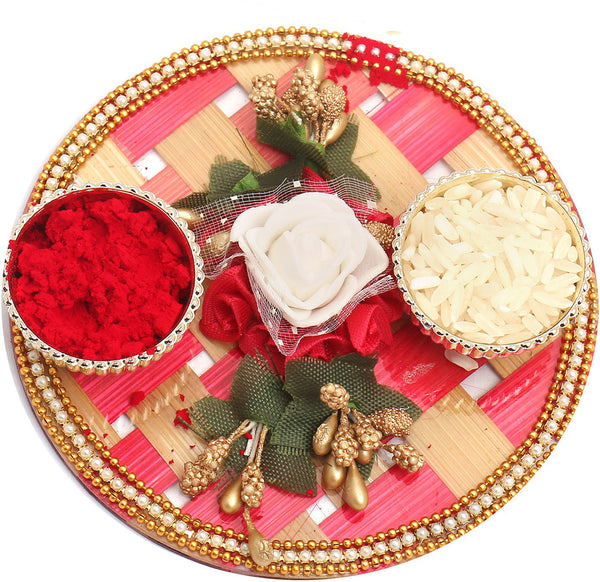 Pink Cane Pooja Thali