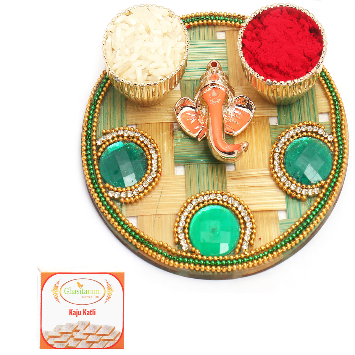Green Cane Pooja Thali with 400 gms of Kaju katli