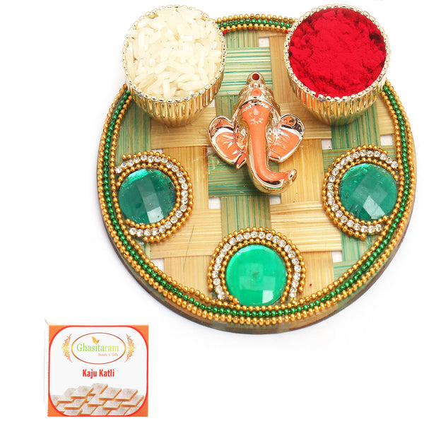Green Cane Pooja Thali with 400 gms of Kaju katli