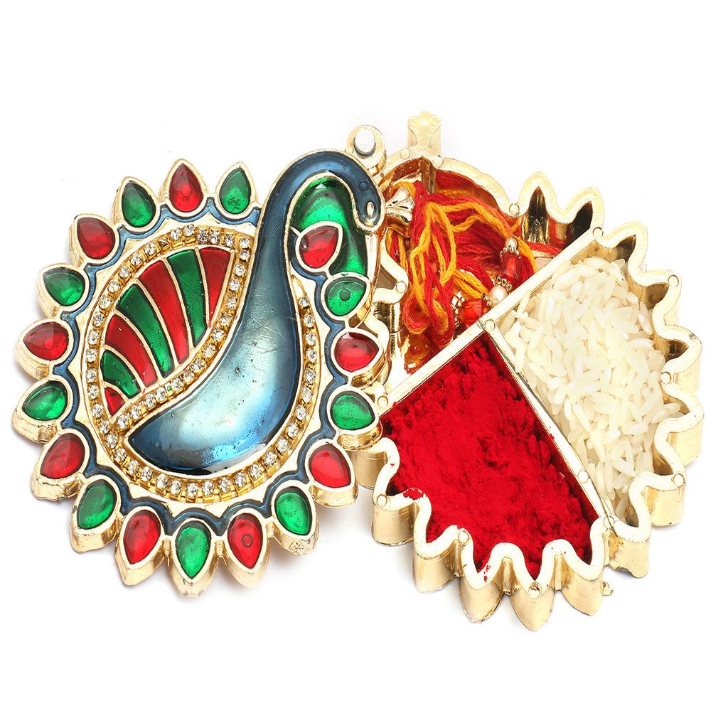 Round Peacock Roli Chawal Container