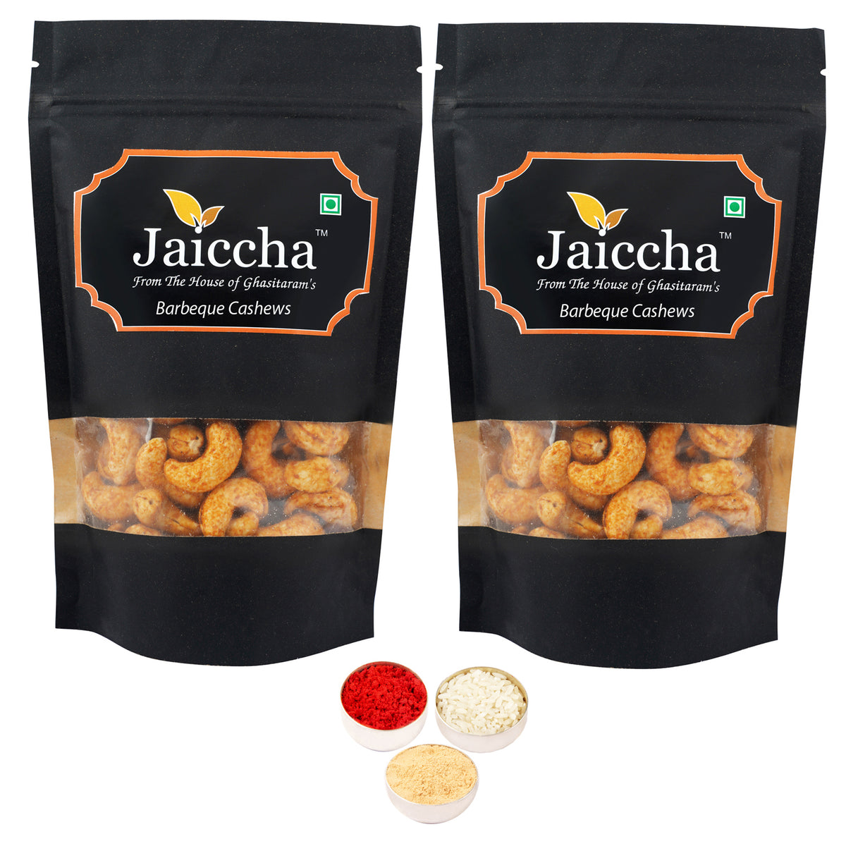 Bhaidhooj Gifts-Barbeque Cashews 400 gms  in Black Paper Pouch 