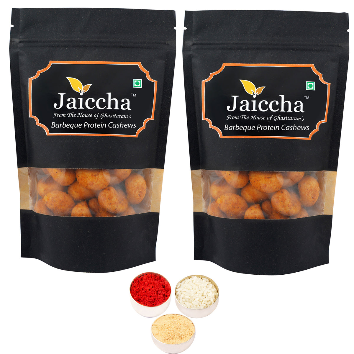 Bhaidhooj Gifts-Barbeque Crunchy Coated Cashews 400 gms  in Black Paper Pouch 