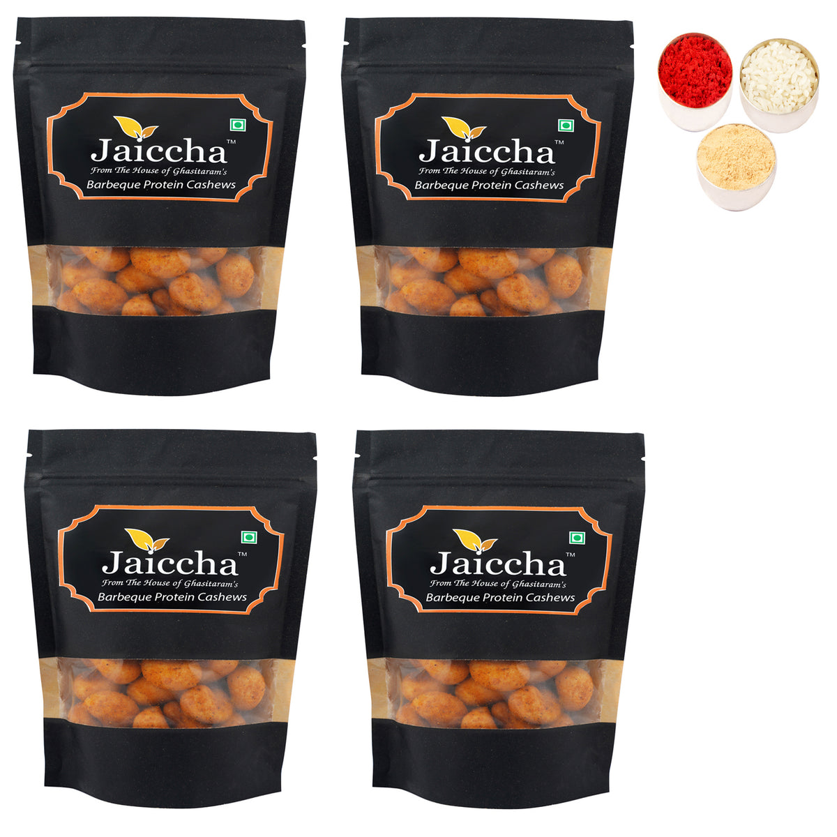 Bhaidhooj Gifts-Barbeque Crunchy Coated Cashews 800 gms  in Black Paper Pouch 